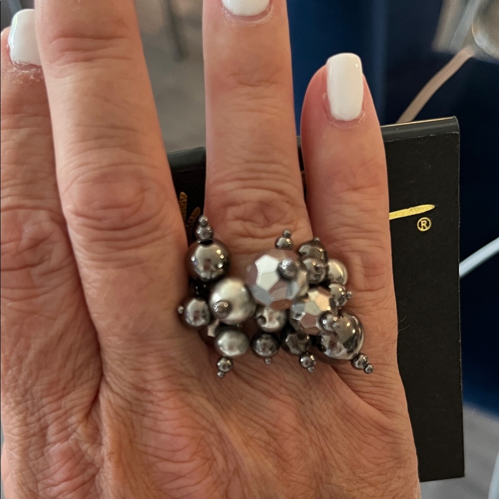 Cookie Lee Silver Beaded Statement Ring